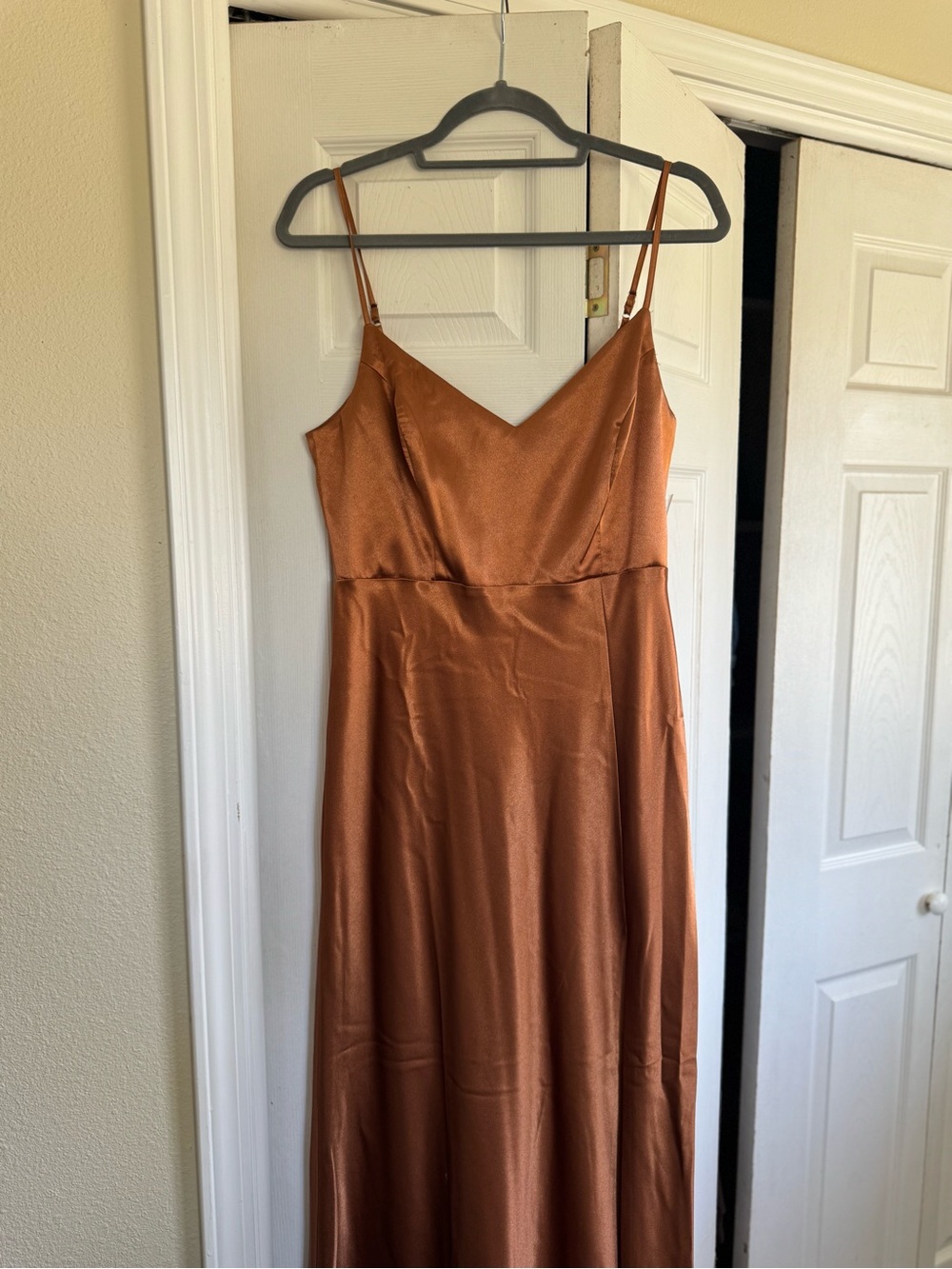 Satin Slip Maxi Dress in Rust